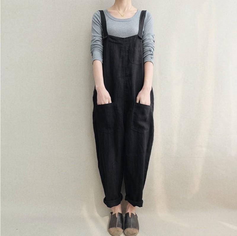 Women Plus Sizes Leisure Linen Rompers-STYLEGOING