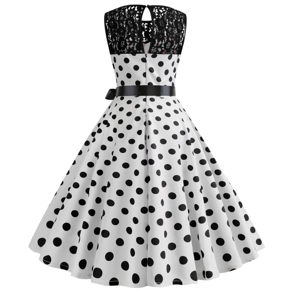 Summer Vintage Dot Print Sleeveless Dresses-STYLEGOING