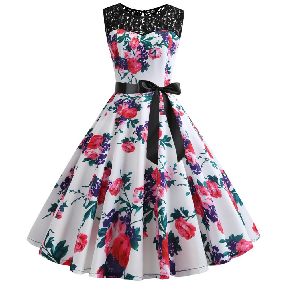 Summer Vintage Dot Print Sleeveless Dresses-STYLEGOING