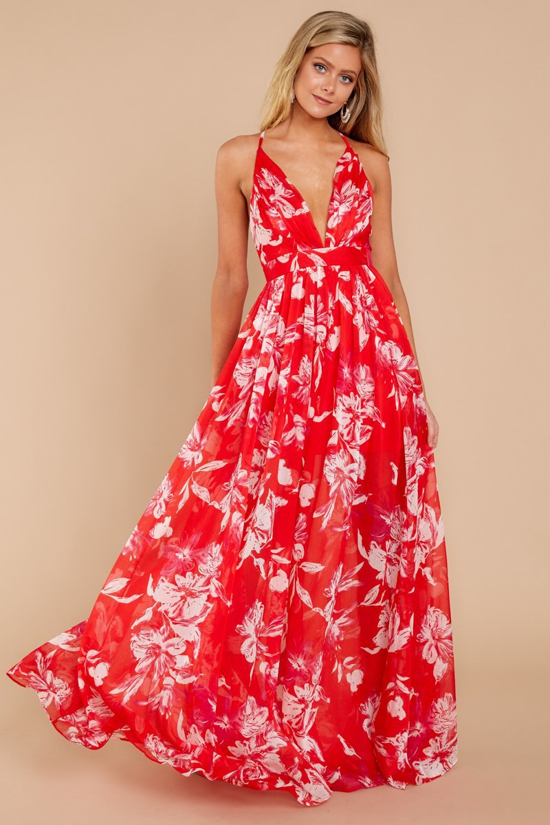 Summer Chiffon Deep V Neck Long Dresses