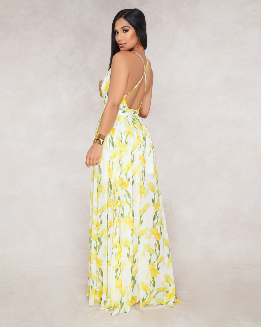 Summer Chiffon Deep V Neck Long Dresses
