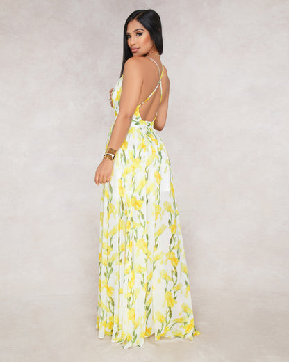 Summer Chiffon Deep V Neck Long Dresses