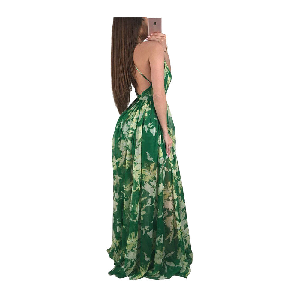 Summer Chiffon Deep V Neck Long Dresses