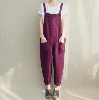 Women Plus Sizes Leisure Linen Rompers-STYLEGOING