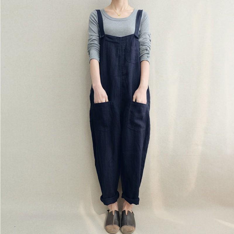Women Plus Sizes Leisure Linen Rompers-STYLEGOING