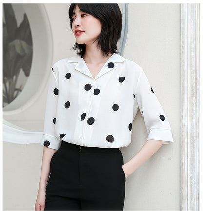 Summer Chiffon Dot Print Women Long Sleeves Shirts
