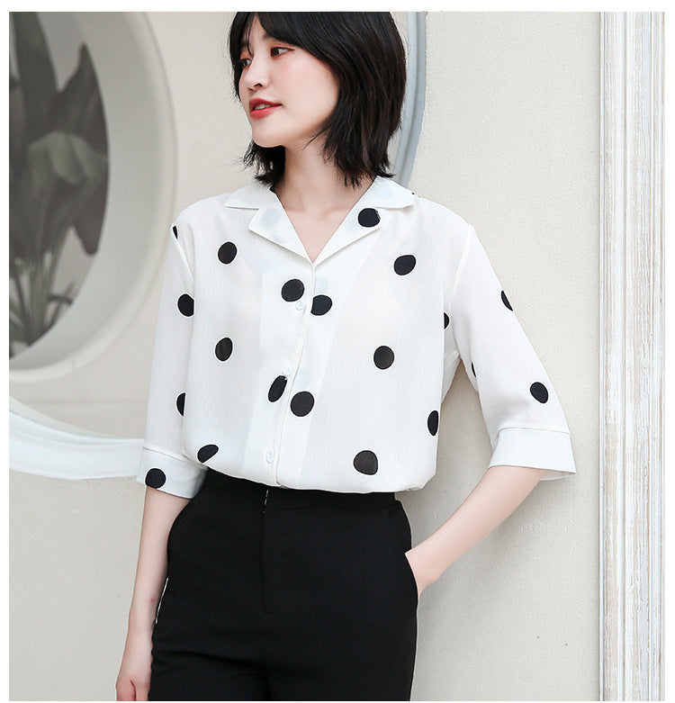 Summer Chiffon Dot Print Women Long Sleeves Shirts