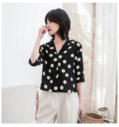 Summer Chiffon Dot Print Women Long Sleeves Shirts