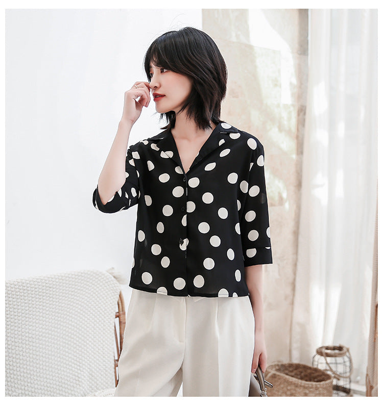Summer Chiffon Dot Print Women Long Sleeves Shirts