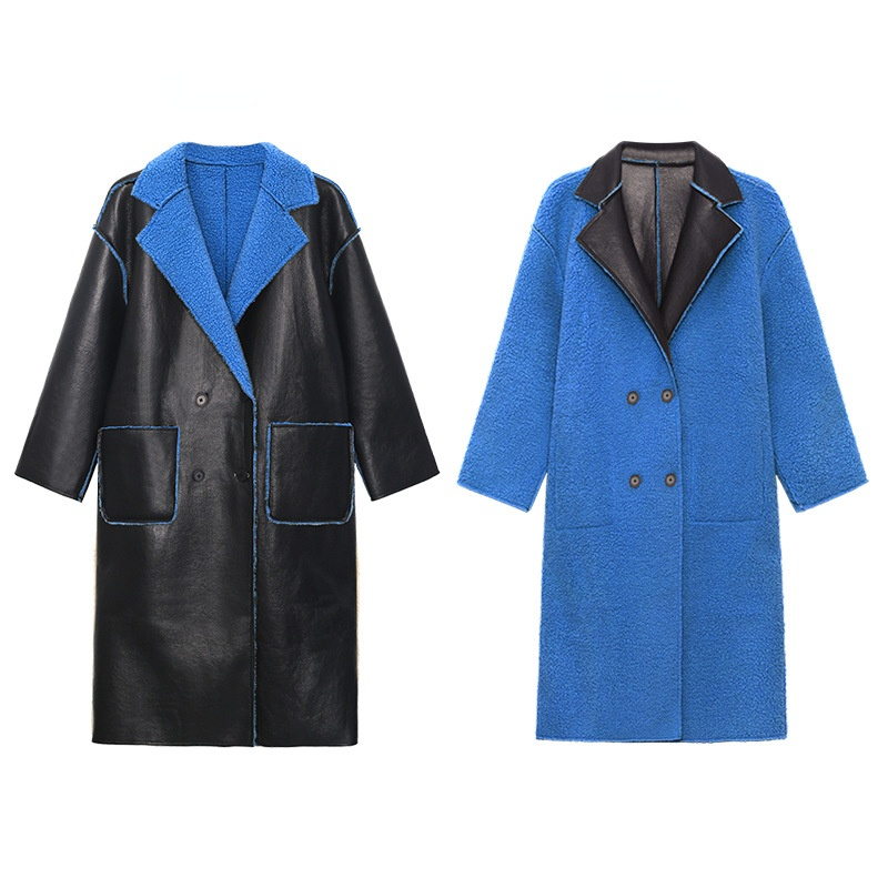 Reversible Leather Fur Thicken Winter Blazer Long Overcoat