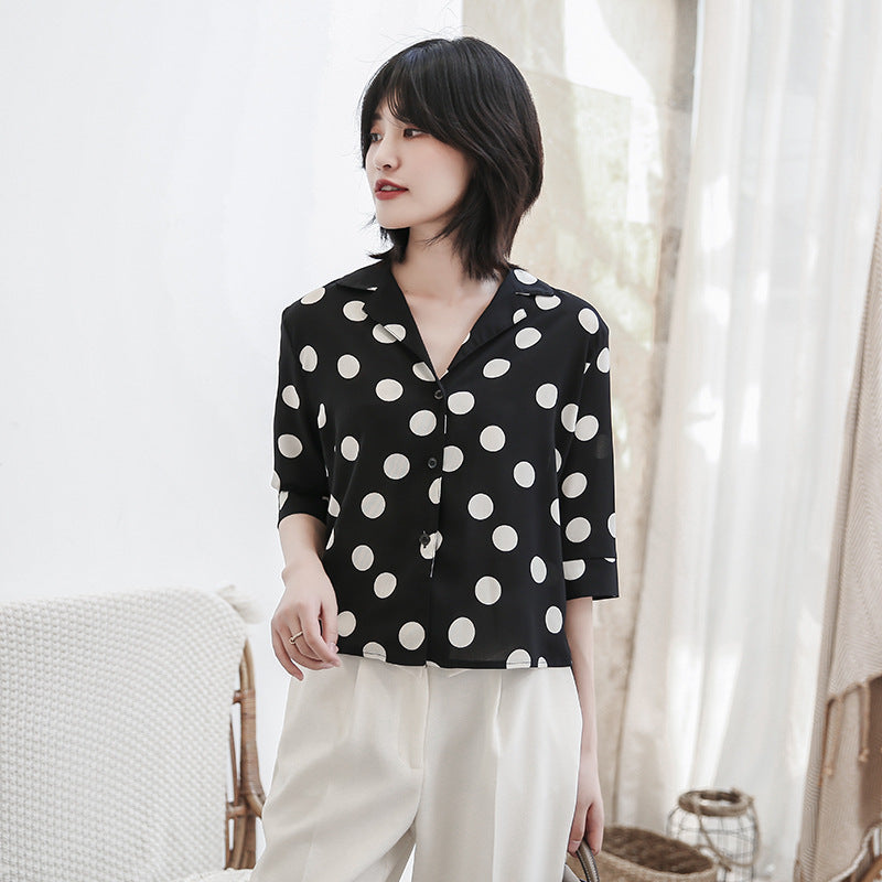 Summer Chiffon Dot Print Women Long Sleeves Shirts