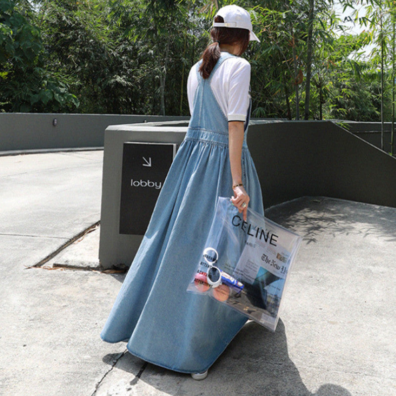 Casual Women Long Jean Suspender Dresses