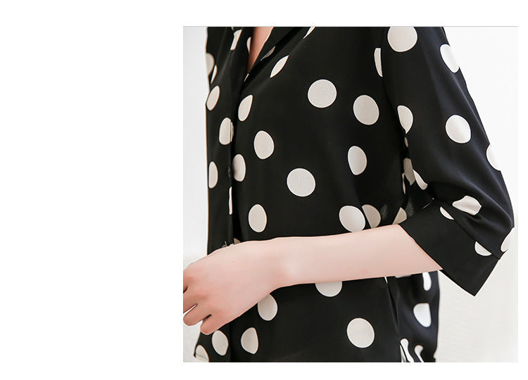 Summer Chiffon Dot Print Women Long Sleeves Shirts