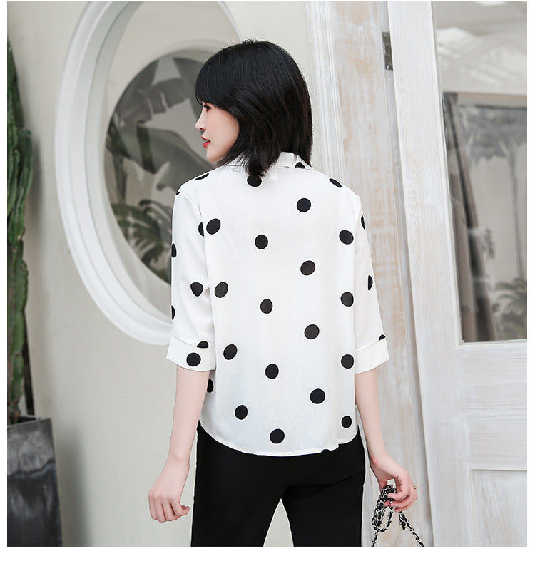 Summer Chiffon Dot Print Women Long Sleeves Shirts