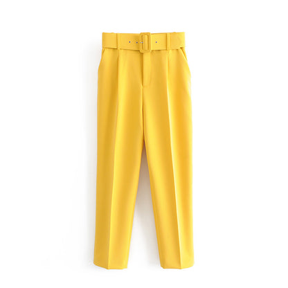 Women High Waist Casual Cropped Pants
