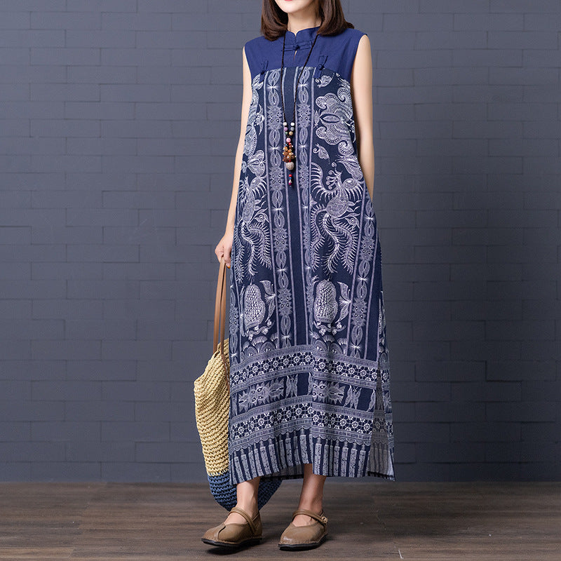 Vintage Linen Sleeveless Plus Sizes Women Long Dresses