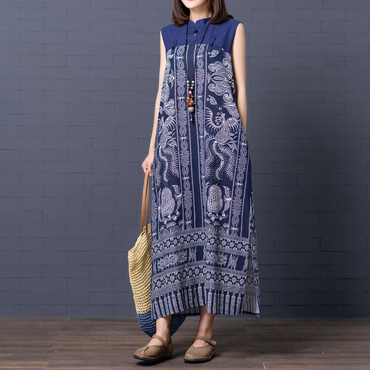 Vintage Linen Sleeveless Plus Sizes Women Long Dresses