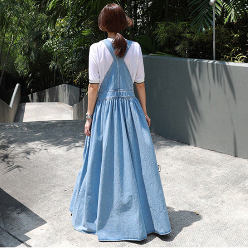 Casual Women Long Jean Suspender Dresses
