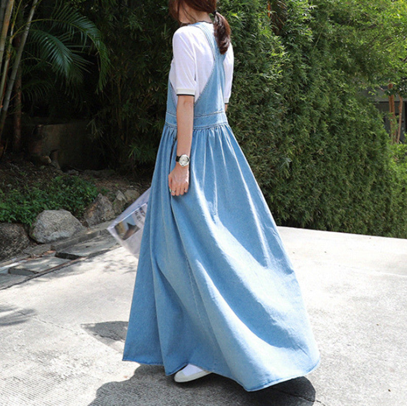 Casual Women Long Jean Suspender Dresses