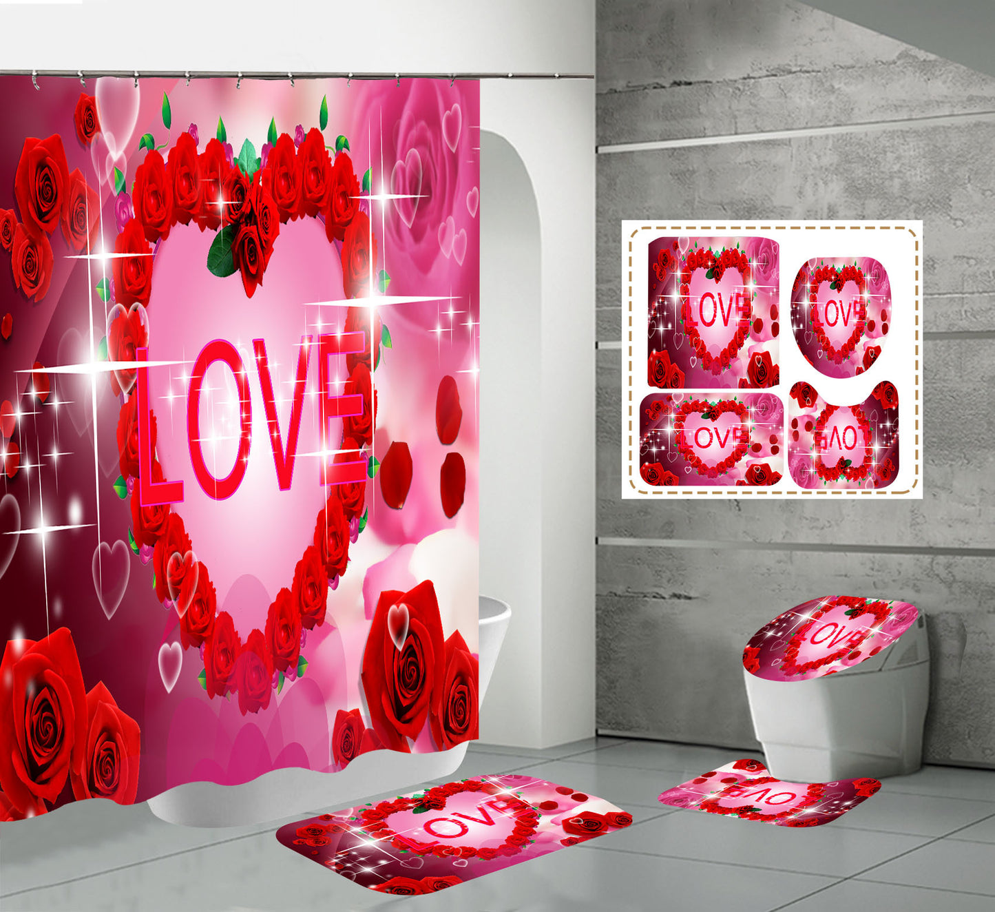 Valentine's Day Fabric Shower Curtain Sets