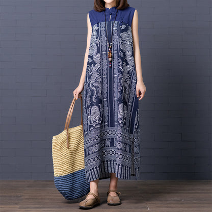 Vintage Linen Sleeveless Plus Sizes Women Long Dresses
