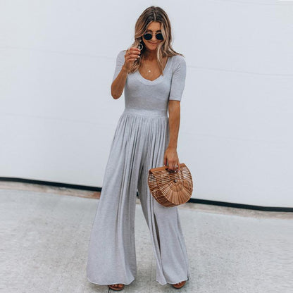 Round Neck Fashion Jumpsuits-STYLEGOING