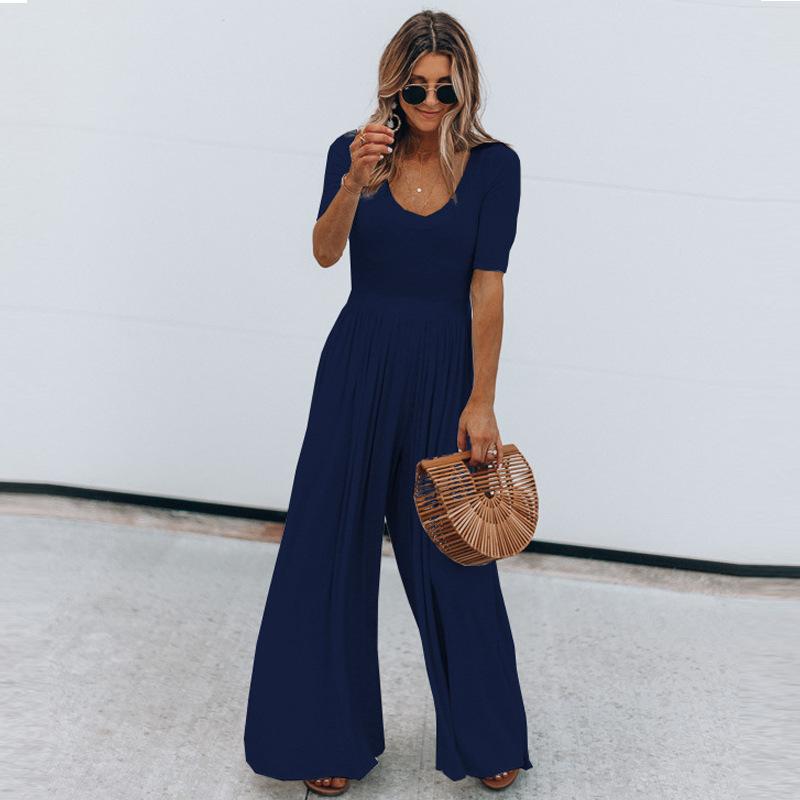 Round Neck Fashion Jumpsuits-STYLEGOING