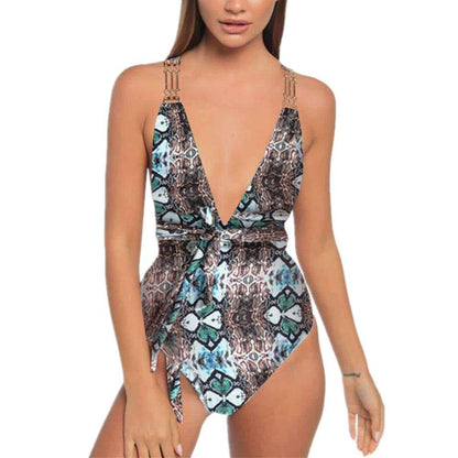 Sanke Print Backless Sexy Summer Beach Swimwear-STYLEGOING