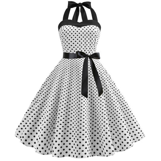 Summer Halter Dot Print Strapless Retro Dresses-STYLEGOING