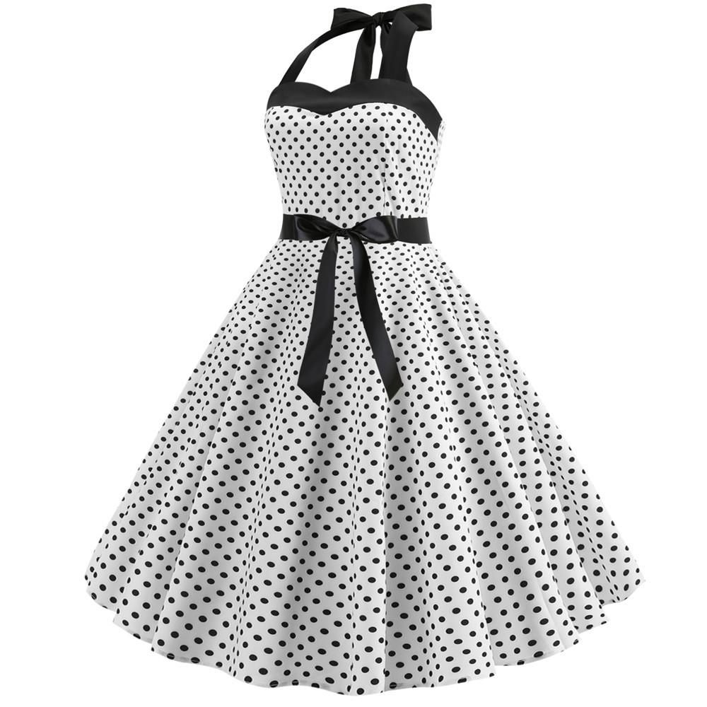 Summer Halter Dot Print Strapless Retro Dresses-STYLEGOING