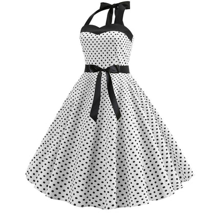 Summer Halter Dot Print Strapless Retro Dresses-STYLEGOING