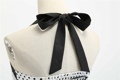 Summer Halter Dot Print Strapless Retro Dresses-STYLEGOING