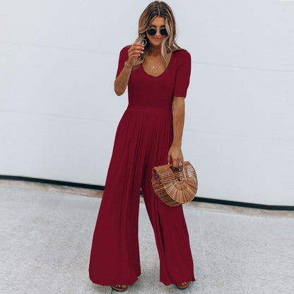 Round Neck Fashion Jumpsuits-STYLEGOING