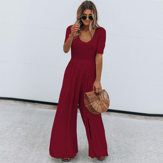 Round Neck Fashion Jumpsuits-STYLEGOING
