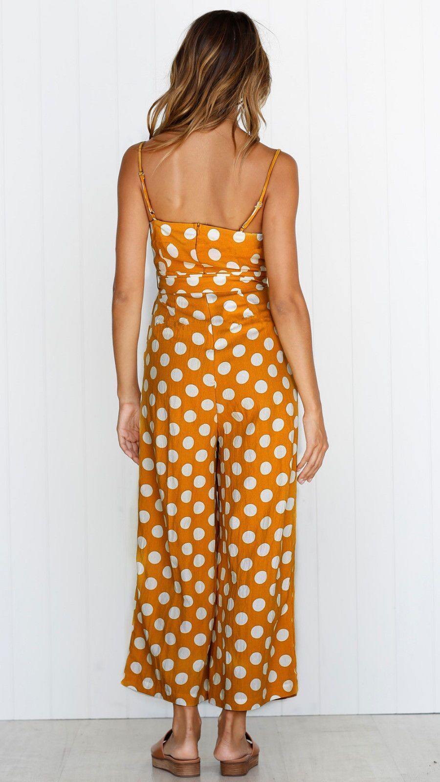 Sleeveless Dot Print High Waist Summer Jumpsuits-STYLEGOING