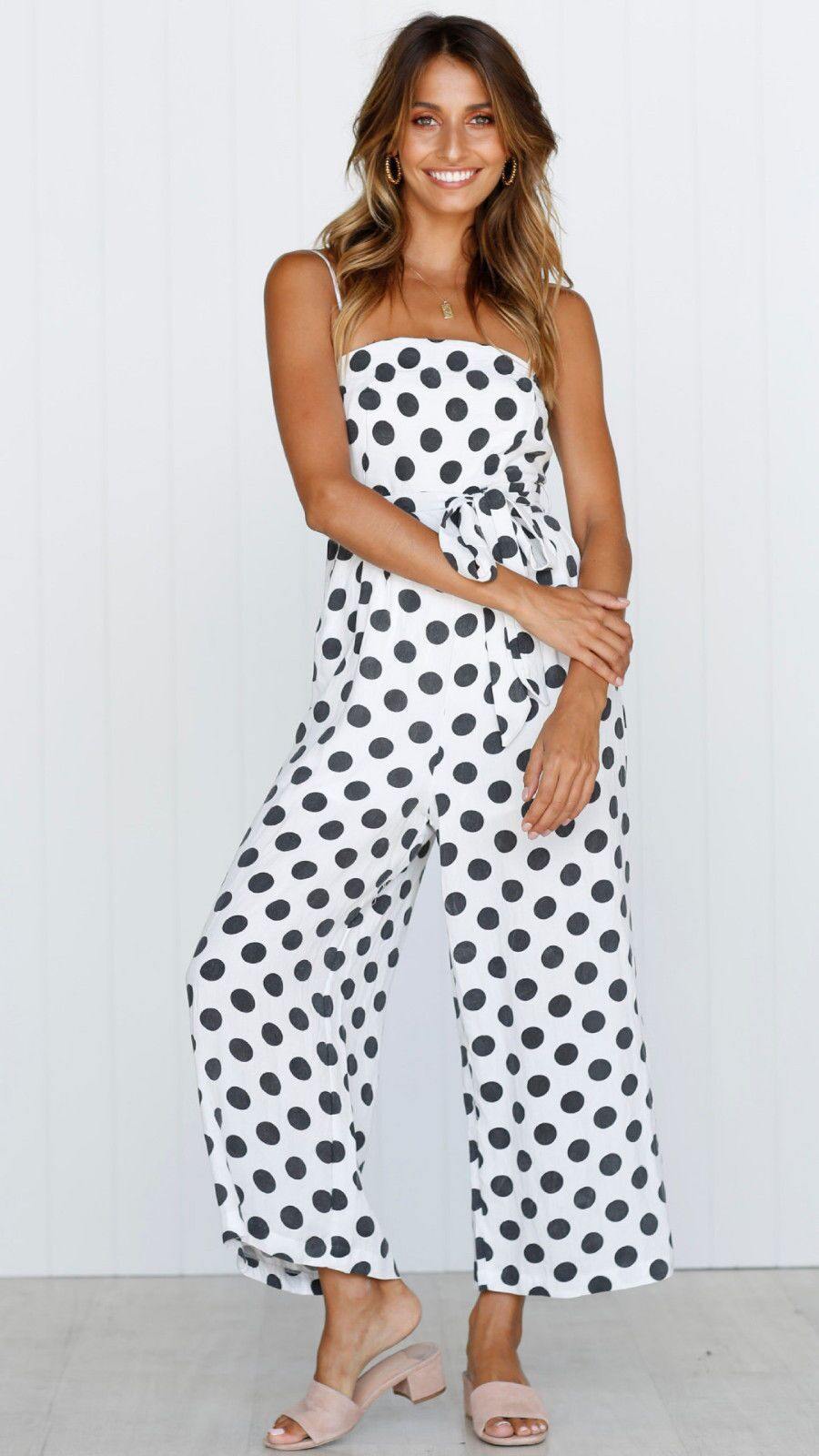 Sleeveless Dot Print High Waist Summer Jumpsuits-STYLEGOING