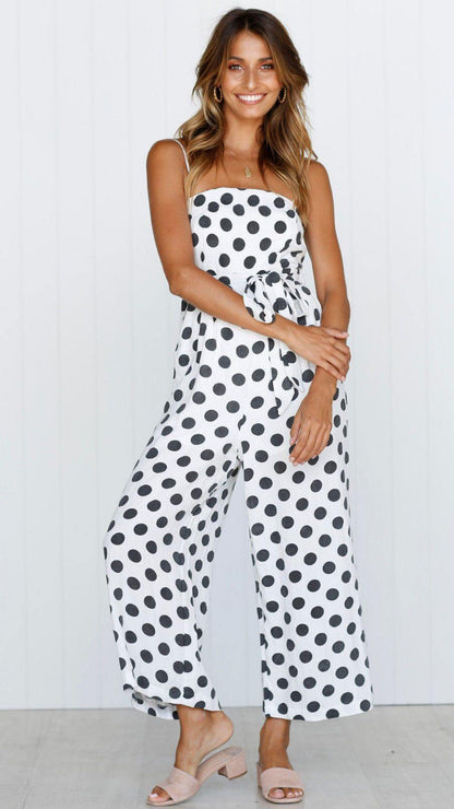 Sleeveless Dot Print High Waist Summer Jumpsuits-STYLEGOING
