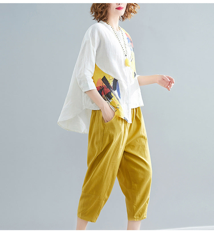 Women Chiffon Irregular Shirts and Harem Pants Summer Outfits