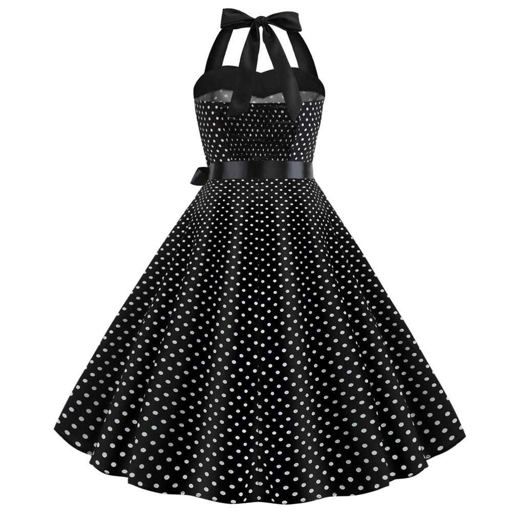 Summer Halter Dot Print Strapless Retro Dresses-STYLEGOING