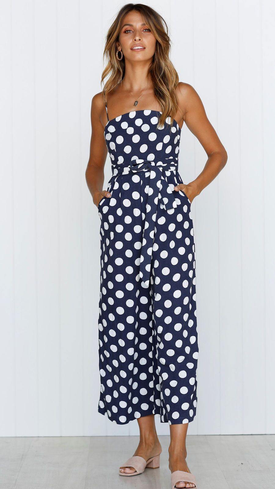 Sleeveless Dot Print High Waist Summer Jumpsuits-STYLEGOING