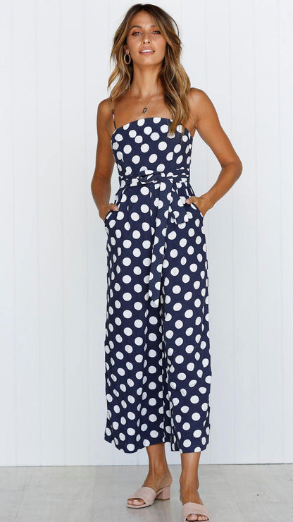 Sleeveless Dot Print High Waist Summer Jumpsuits-STYLEGOING