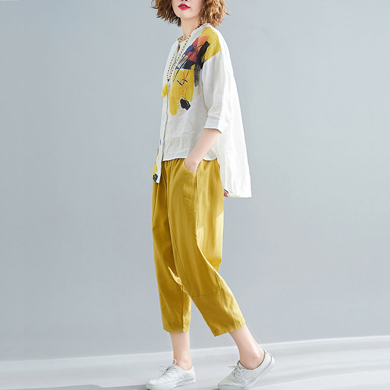 Women Chiffon Irregular Shirts and Harem Pants Summer Outfits