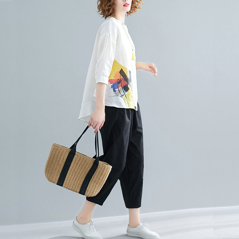 Women Chiffon Irregular Shirts and Harem Pants Summer Outfits