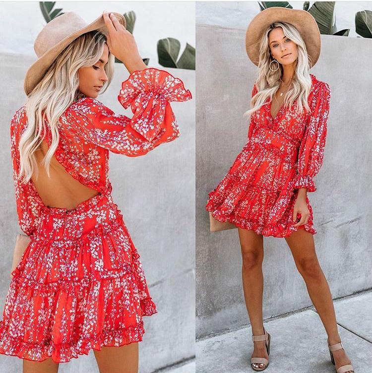 Sexy Backless Ruffled Short Beach Dresses-STYLEGOING