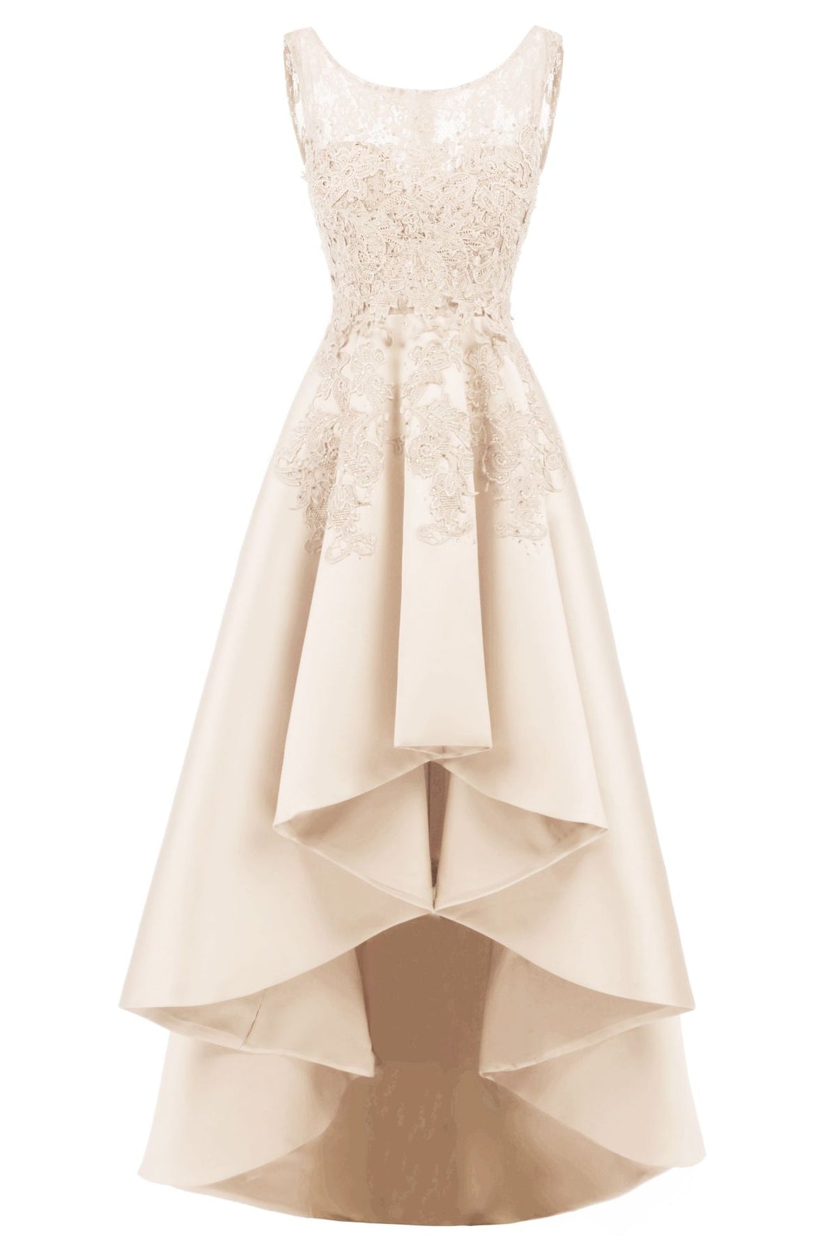 Women Red Lace Asymmetrical Evening Party Dresses
