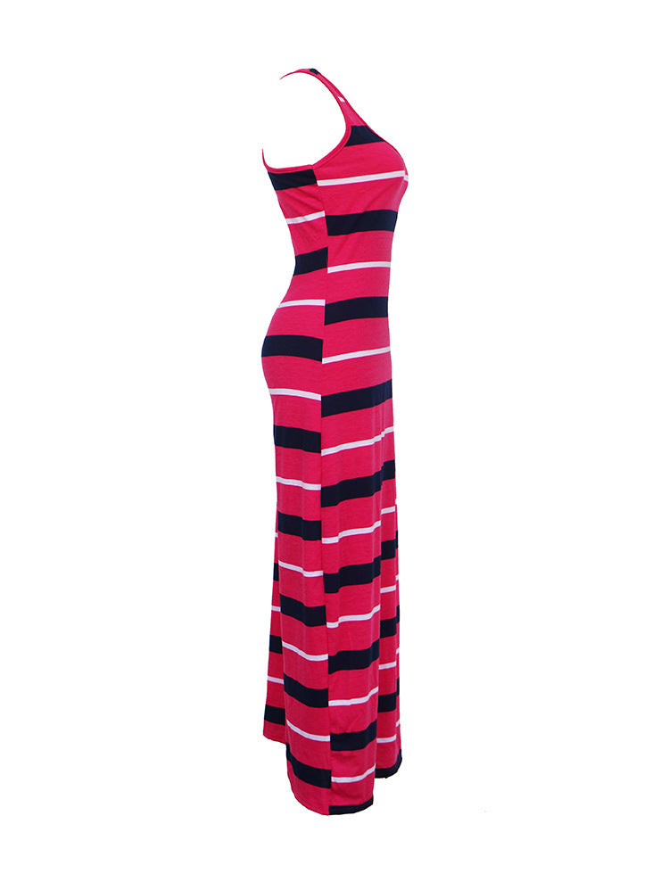 Summer Sleeveless Striped Long Dresses