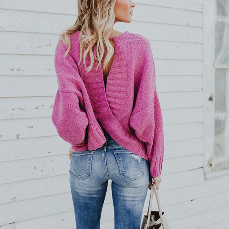 Women Backless Lace Up Sweaters-STYLEGOING