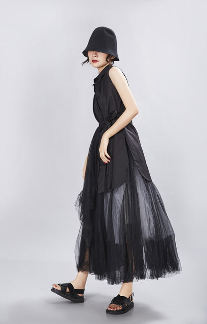 Designed Summer Irregular Tulle Sleeves Shirts Dresses