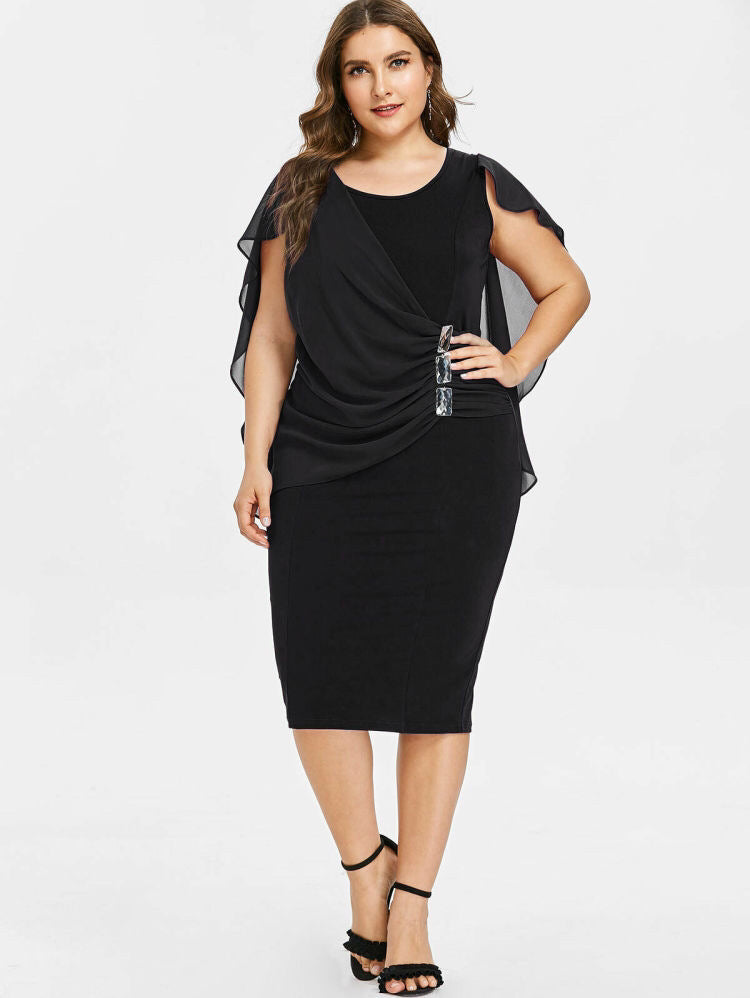 Chiffon Women Cape Plus Sizes Dresses