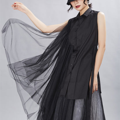 Designed Summer Irregular Tulle Sleeves Shirts Dresses